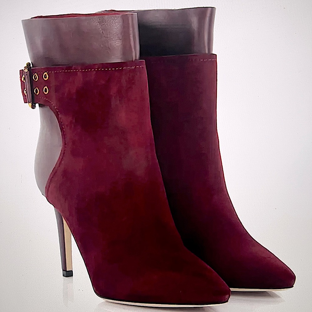 JIMMY CHOO.NWOT.AUTHENTIC.Major 85 Bordeaux Suede & Calf Leather Ankle Bootie.8. - Picture 5 of 10